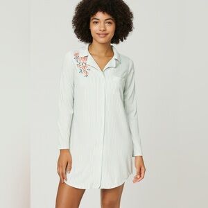 Super Soft nightgown Pajama embroidered striped boyfriend‎ buttons down chemise